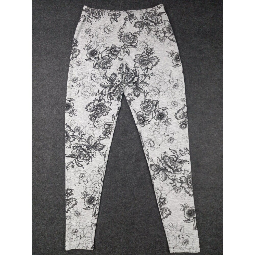 Bryn Walker Leggings Size L Fits M Monochromatic Grey BOHO Floral Print Pull-On